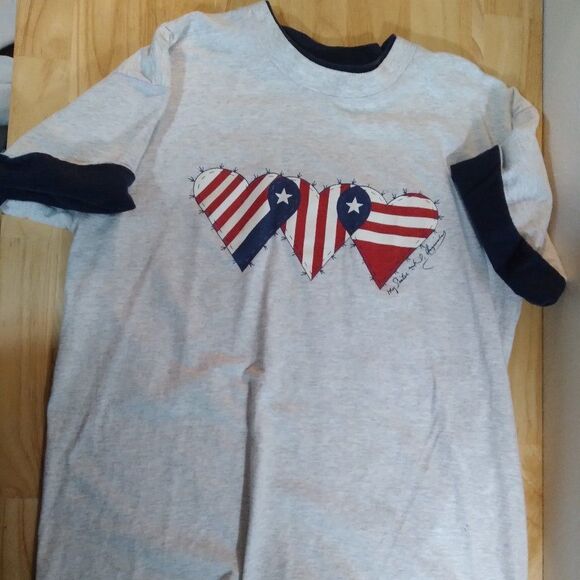 Vintage USA Hearts Stars & Stripes Americana Tee - Picture 1 of 8